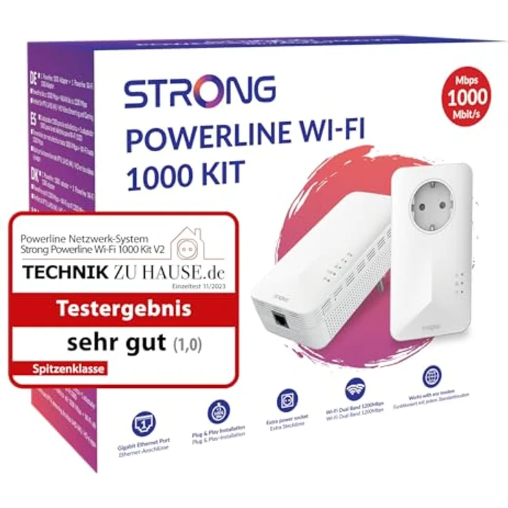 STRONG Powerline WiFi 1000 Duo, 100 Mbit/s, Highspeed WLAN Adapter, bis zu 300 m Reichweite, PowerLAN Set, Internet über Steckdose, WLAN Hotspot Set, Ethernet-Anschluss – Bild 4