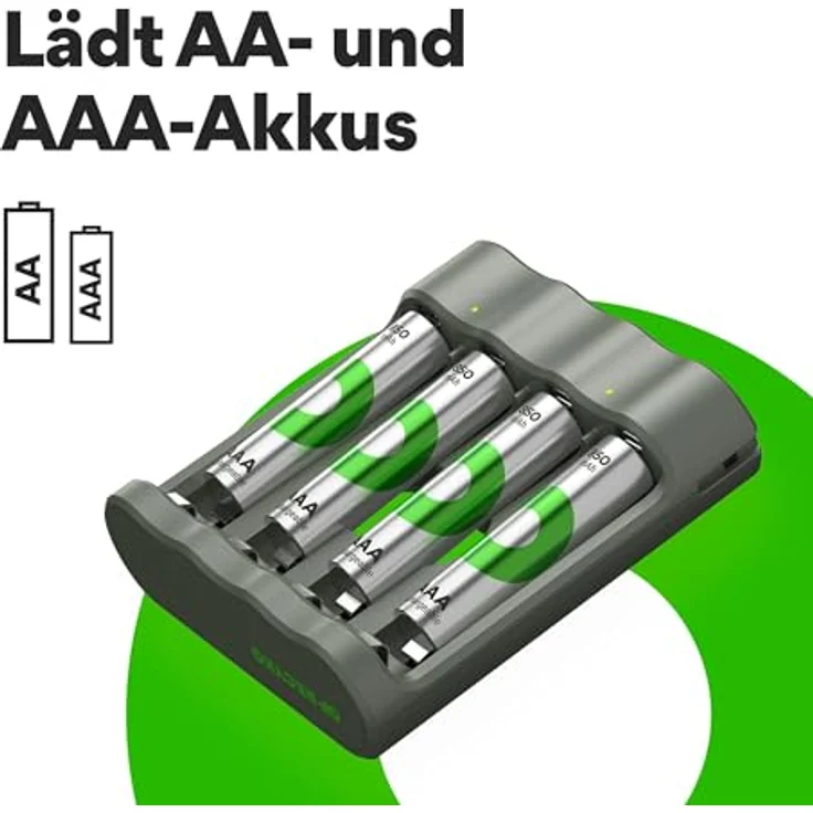 GP Batteries GPRCKCHB441U007 ReCyko 4-Port USB Ladegerät, inkl. 4x AA 2100mAh NiMH Akkus, kompakt und sicherheitsoptimiert – Bild 8