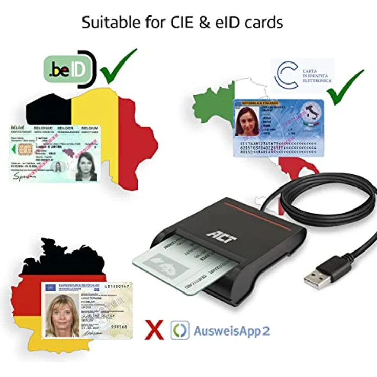 ACT eID Card Reader Belgium, USB Chipkartenleser, Nicht für Ausweis App 2, Power-LED-Status - AC6015 – Bild 3