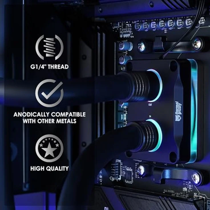 Thermal Grizzly DeltaMate Fitting HT16, 16 mm Black, 6-Pack, Hochwertige Messingkonstruktion mit mattschwarzem Chrom-Finish – Bild 3