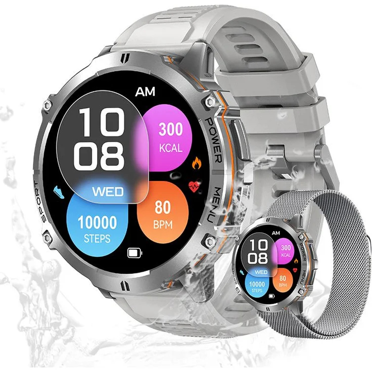 Valdus Herren Fitness-Tracker, 3ATM wasserdicht, Smartwatch mit Telefonfunktion, Gesundheitsüberwachung & 100+ Sportmodi – Grau