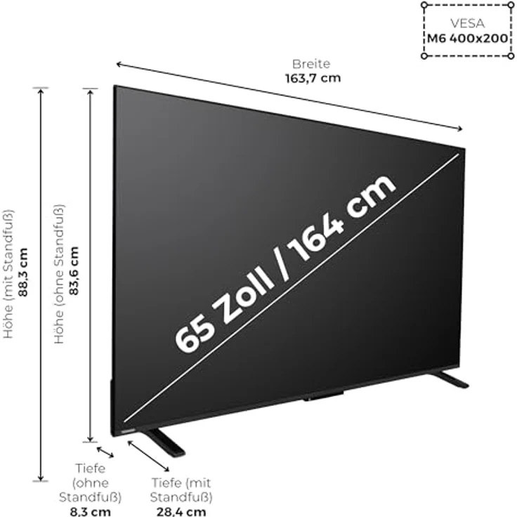 Toshiba QLED TV 65QV2363DA, 65 Zoll 4K UHD Smart TV mit HDR, Triple-Tuner und VIDAA, Schwarz – Bild 3