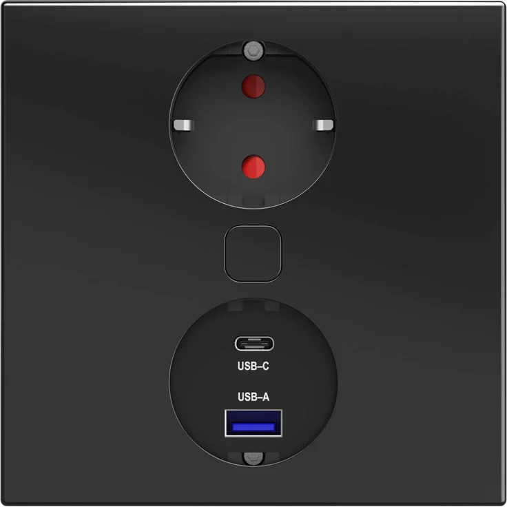 HPF Einbausteckdose Duplex-Q, Küchensteckdose mit USB A/C, Edelstahl schwarz matt, elektrische Öffnung, Einbautiefe 45,5 mm, 2m Kabel