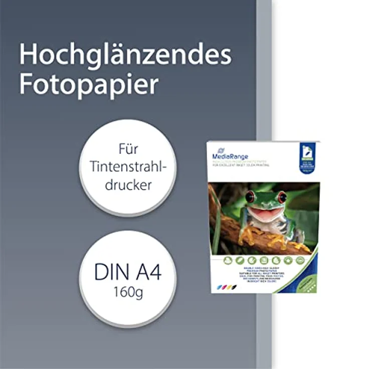 MediaRange DIN A4 Fotopapier für Tintenstrahldrucker, beidseitig hochglänzend, 160g, 50 Blatt – Bild 2