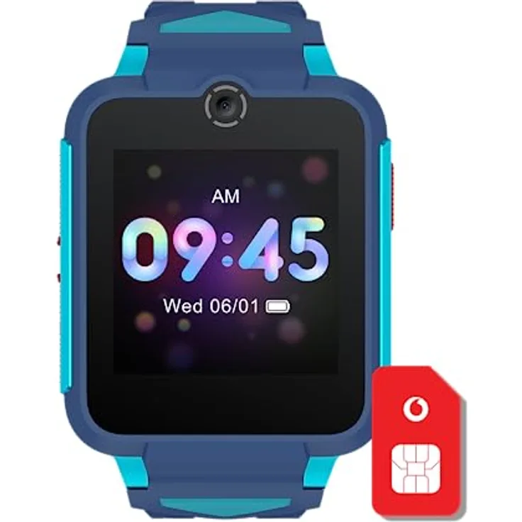 Vodafone TCL MT42 Smartwatch Kinderuhr in Blau | Back-to-School Paket IoT Tarif (3 Mon. kostenlos) + 50€ Amazon-Gutschein nach SIM-Registrierung | mit Displayschutzglas, Kamera, Anrufe, SOS-Knopf