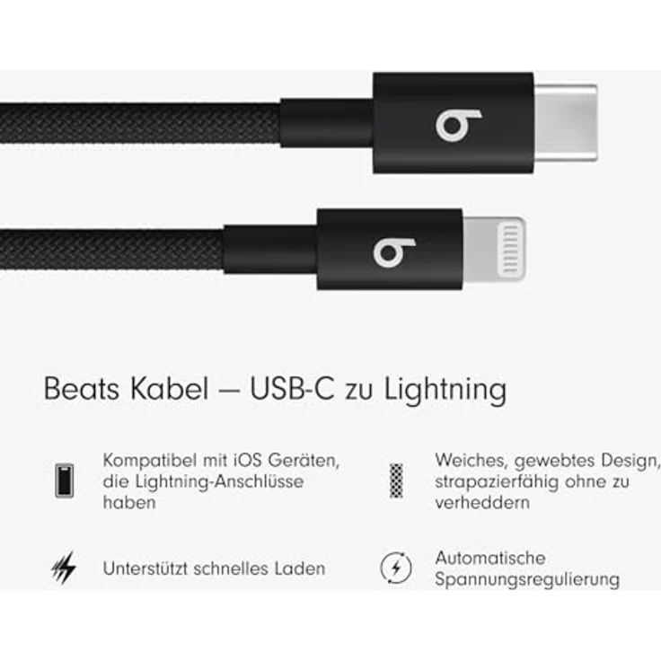 BEATS USB-C auf Lightning Kabel, 1,5 m, verstärkt und geflochten, Bolt Black – Bild 2