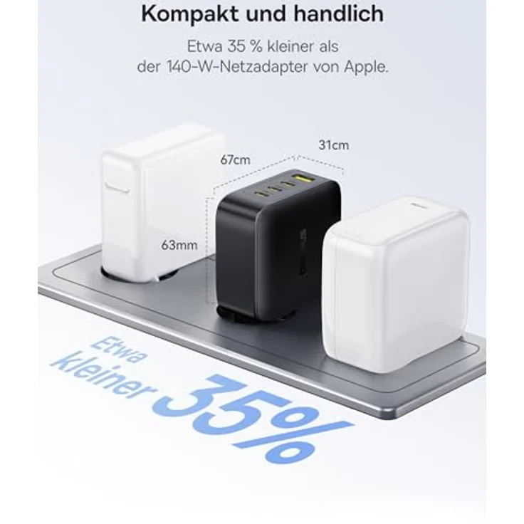 Baseus Enerfill 140W USB C Ladegerät, 4-Port PD Charger mit GaN-Technologie für MacBook Pro/Air, iPhone 17/16/15/14/13/12 Pro Max, Galaxy S25, Pixel, kompakt und tragbar – Bild 4
