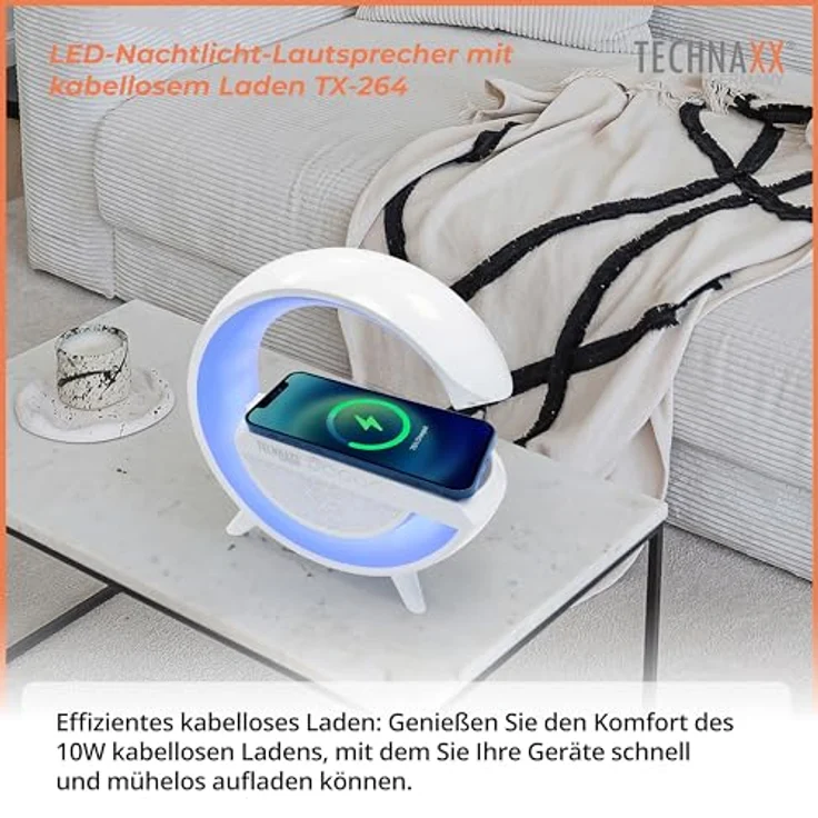Technaxx TX-264, kabelloses LED-Nachtlicht mit 10W Ladestation, 6 RGB-Modi, Bluetooth V5.3 und 2000mAh Akku – Bild 3
