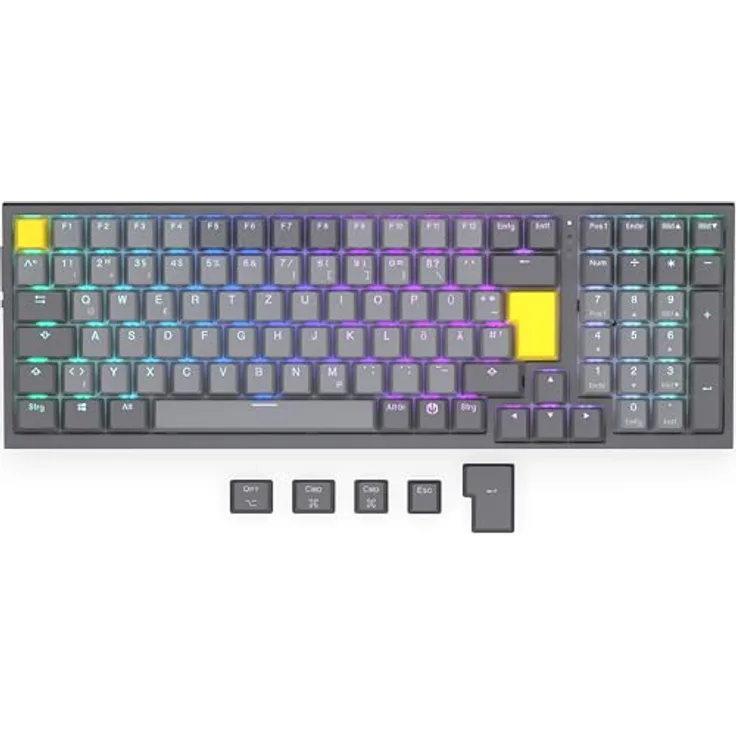 ENDORFY Celeris 1800 DE, kabellose QWERTZ-Tastatur mit 1800 Layout, Bluetooth & 2.4 GHz, SideTune, Gateron Yellow Switches, FR4-Top Plate für verbessertes Tippgefühl, gelb