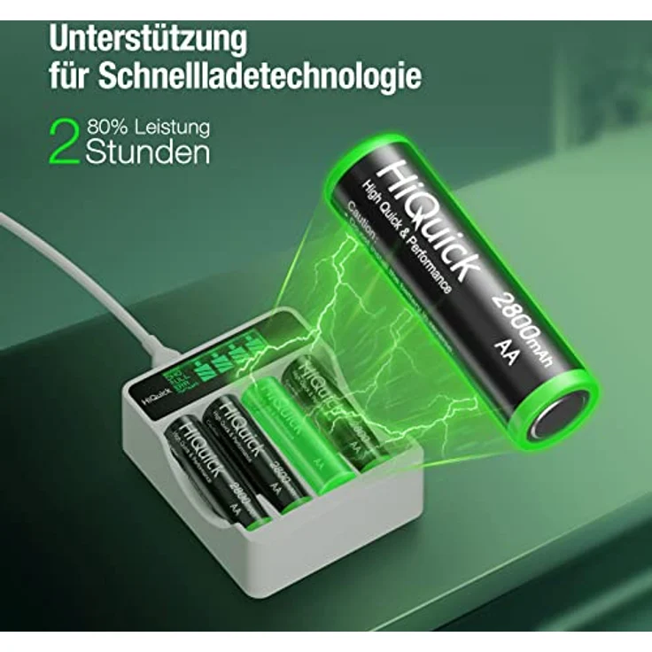 HiQuick Mignon AA Akku 2800mAh - NI-MH wiederaufladbare Batterien, 1200 Tech wideraufladbare AA Akkus, geringe Selbstentladung - 1,2V AA Batterien 4 Stück – Bild 5
