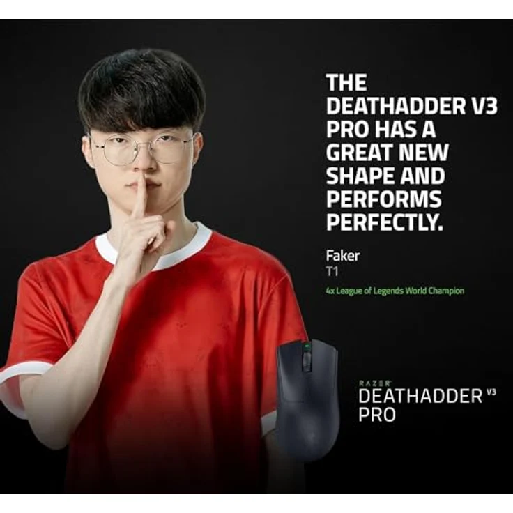 Razer DeathAdder V3 Pro + HyperPolling Wireless-Adapter - Ultra leichte E-Sport-Maus mit echten 8K Hz kabelloser Abtastrate (63 gr, Optischer Focus Pro 30K, Optische Switches 3. Gen) Schwarz – Bild 2