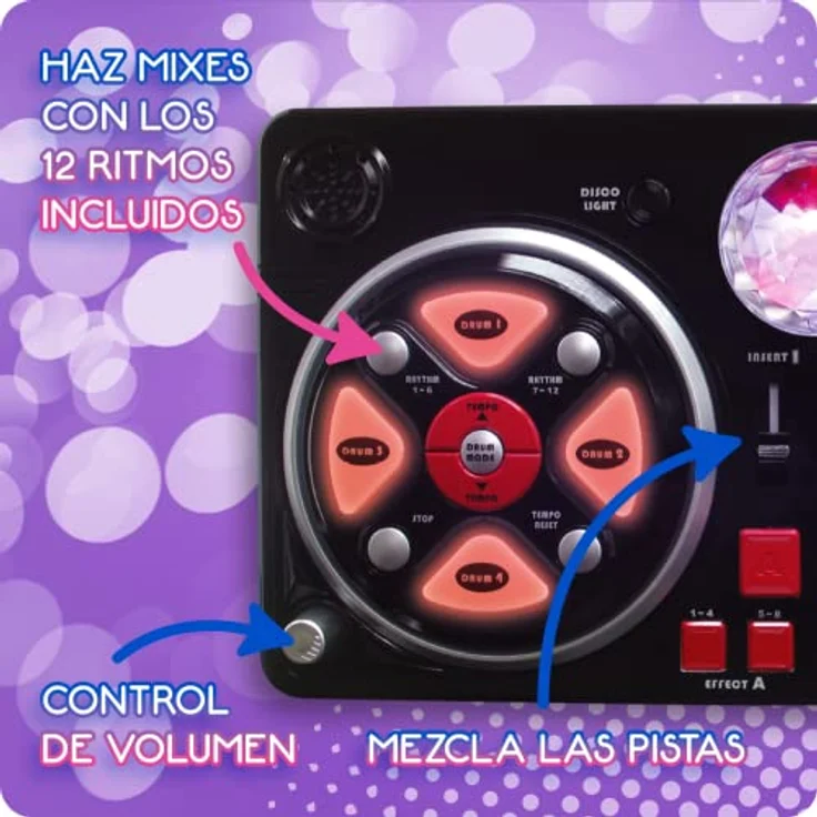 Tachan DJ-Mischpult mit verschiedenen Sockeln und Disco-Effekten, inkl. Scheibenblinker, Bluetooth-Anschluss an Geräte – Bild 4