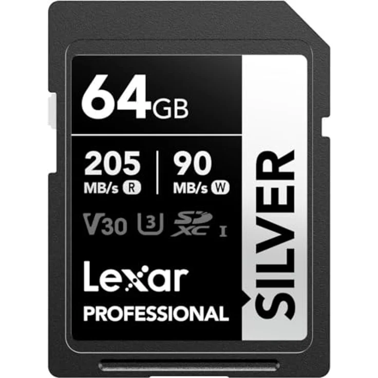 Lexar 64GB Silver Plus SD UhsI V30 U3 205MB/S Speicherkarte – Bild 1