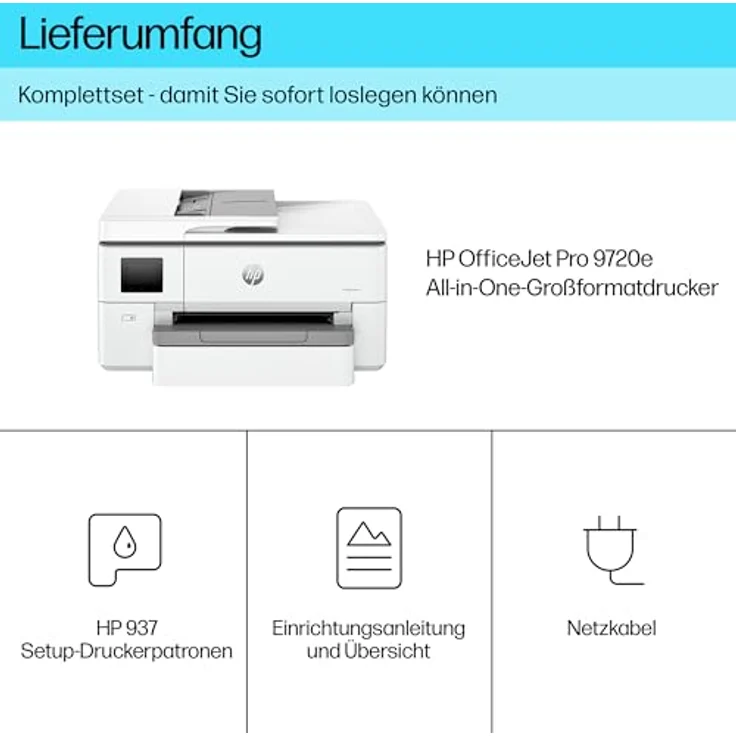 HP OfficeJet Pro 9720e Multifunktionsdrucker, 3 Monate gratis drucken mit HP Instant Ink inklusive, HP+, Drucker, Scanner, Kopierer, Fax, WLAN, LAN, Duplex, Airprint, Grau-Weiß – Bild 5