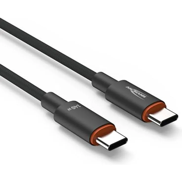 ANSMANN Ladekabel 60 cm USB Typ C für schnelles Aufladen von Smartphone, Tablet, Laptop, etc. mit bis zu 140 W Ausgangsleistung/Hochwertiges Kabel für Büro, Home Office, Gamer, Schlafzimmer