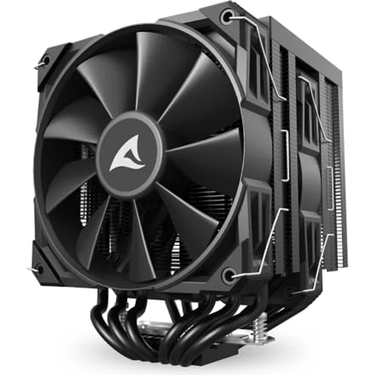 Sharkoon A60 Black Air Cooler, 156 mm CPU Kühler mit 260 W TDP, zwei 120 mm Lüftern, variabler Lüftergeschwindigkeit von 500 bis 1800 RPM, Schwarz – Bild 3
