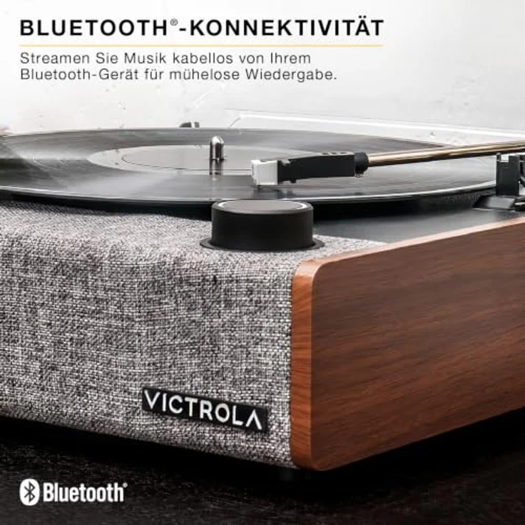 Victrola Eastwood II, halbautomatischer Plattenspieler mit Bluetooth, in Braun, inklusive Staubschutzdeckel – Bild 5