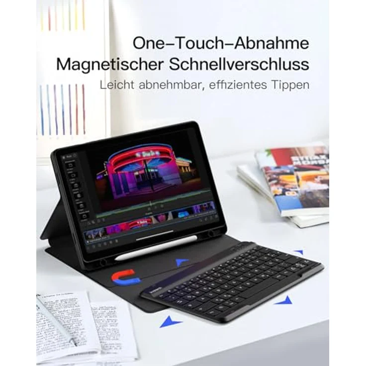 Inateck Hülle Tastatur für Samsung Galaxy Tab A9 Plus 11 Zoll 2023, abnehmbare magnetische QWERTZ-Tastatur mit verstellbarem Ständer, Modell SM-X210/X216/X218 – Bild 3