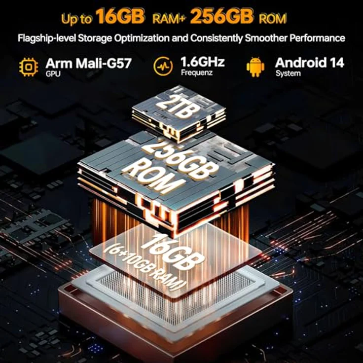 DOOGEE Blade 10 Pro Outdoor Smartphone 2024, 16GB+256GB(2TB), 6.56'' HD+, 50MP+8MP Camera, Baustellenhandy 5150mAh, Rot – Bild 2