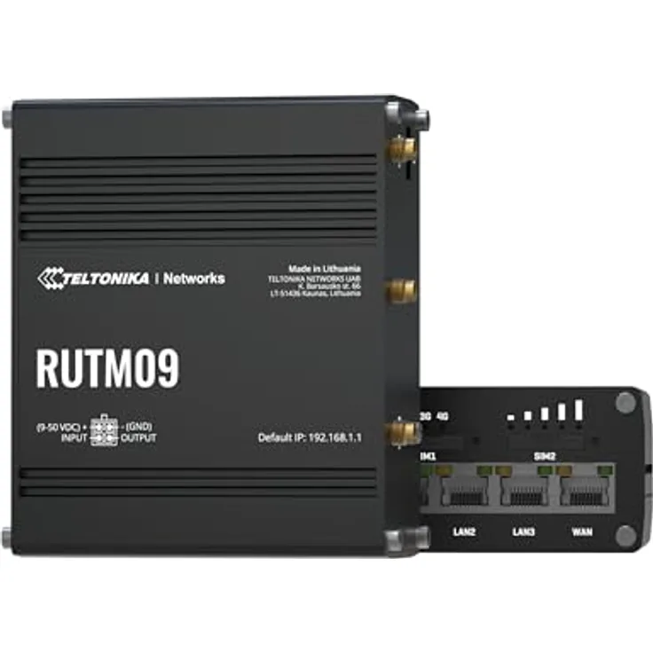 Teltonika RUTM09, 4G-LTE Router mit Dual-SIM, bis zu 300 Mbit/s, GNSS und vier Gigabit-Ports, Schwarz