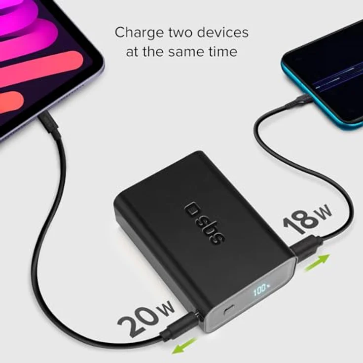 SBS Power Bank (20000 mAh, 20 W, 77 Wh), Powerbank mit ultraschneller Ladefunktion, Schwarz – Bild 5