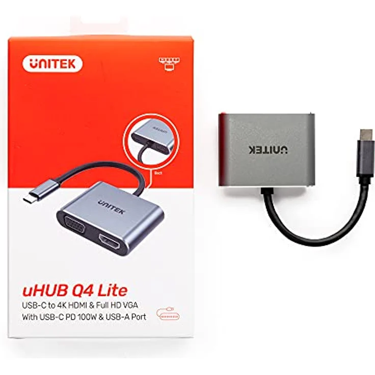uHUB Q4 Lite 4-in-1 USB-C Hub mit MST Dual Display und PD 100W D1049A / 4K@60Hz UHD HDMI & Full HD VGA/USB-C PD 100W Laden & USB-A Datensynchronisation – Bild 3