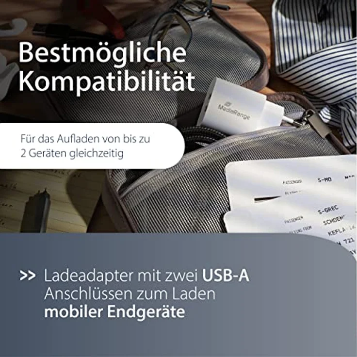 MediaRange USB-Ladeadapter - 2-Port Steckdosen-Ladeadapter 12W, 2X USB-A Ausgang zum gleichzeitigen Laden von Mehreren Endgeräten – Bild 4