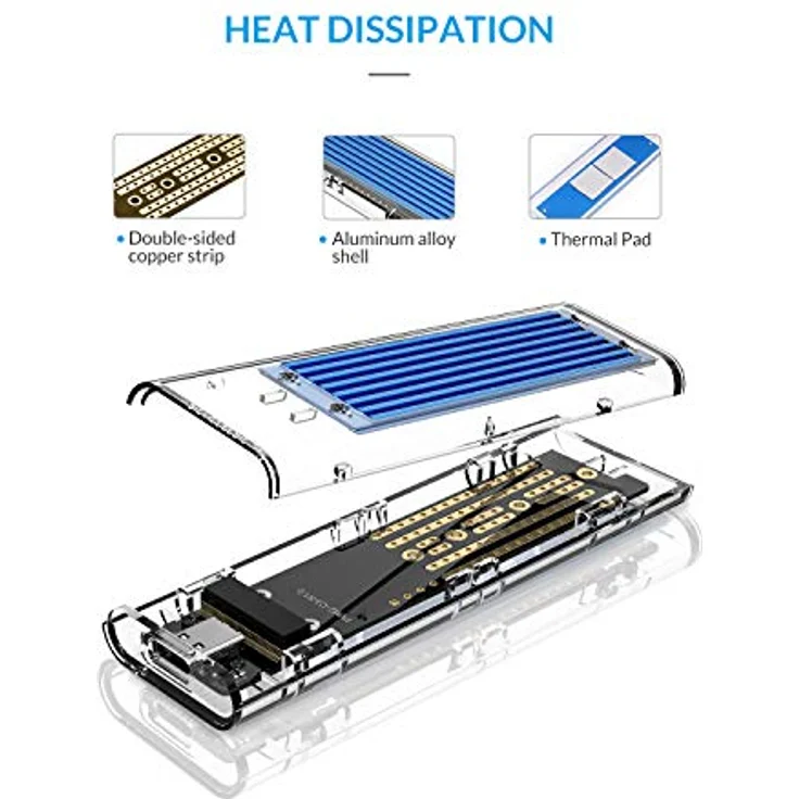 ORICO M.2 NVME SSD Gehäuse, USB-C Adapter USB 3.1 Gen2 (10Gbps) Externe M2 Gehäuse für PCIe M-Key/B+M Key NVMe SSD 2230/2242/2260/2280, Blau -TCM2 – Bild 4