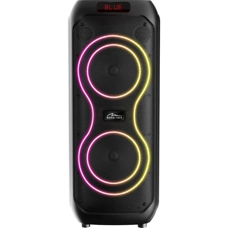 Media-Tech Power Audio Max MT3185, Großer Bluetooth-Lautsprecher mit 120 W RMS, 8-Zoll-Lautsprechern, Karaoke-Funktion, LED-Display, USB, microSD, AUX, BT 5.3, tragbar mit 11 Std. Akku