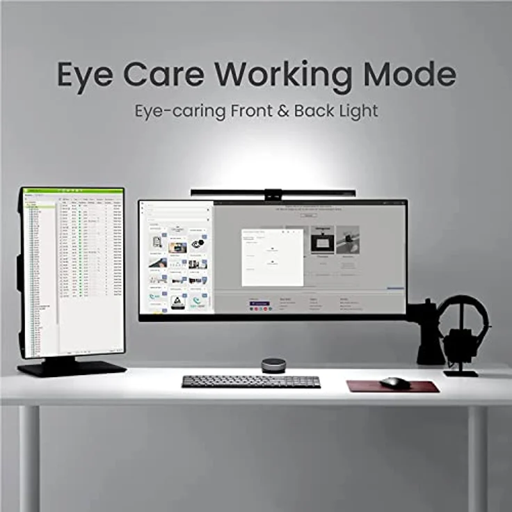 BenQ ScreenBar Halo Monitor Lampe Schreibtischlampe mit Auto-Dimmen und Farbton-Anpassungsfunktionen | Kein Bildschirm Blendung | Intelligente kabellose Steuerung, USB Aufladen Büro Lampe, Grau – Bild 4