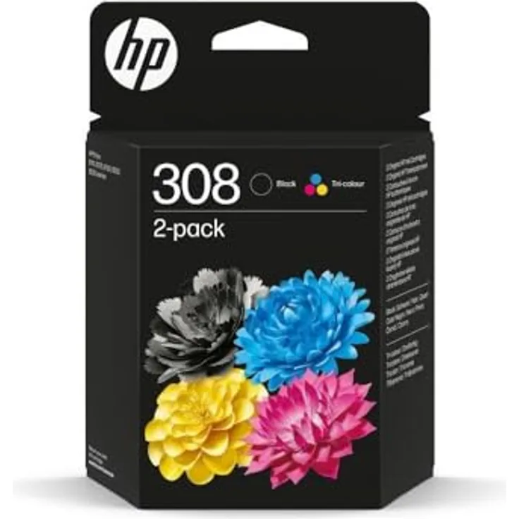 HP 308, 2er-Pack Tintenpatrone, Original Druckerpatronen aus 65% recyceltem Kunststoff