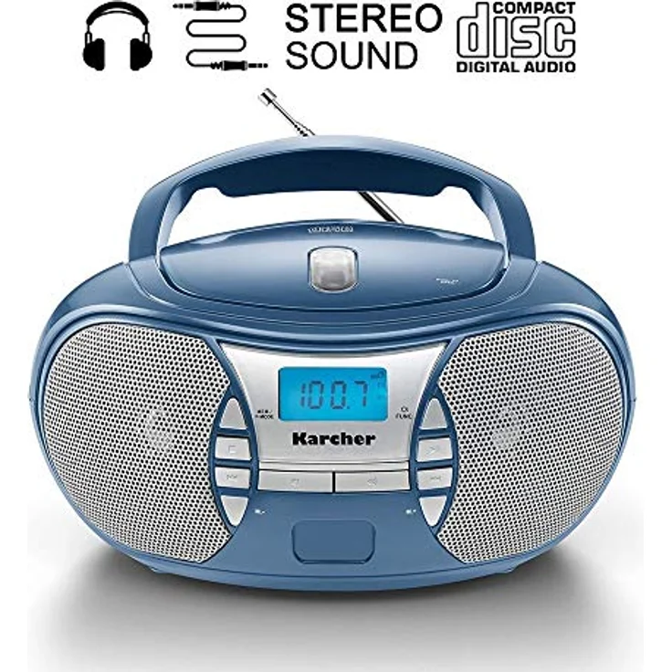Karcher RR 5025-C tragbares CD Radio (CD-Player, UKW Radio, Batterie-Netzbetrieb, AUX-In) blau – Bild 2
