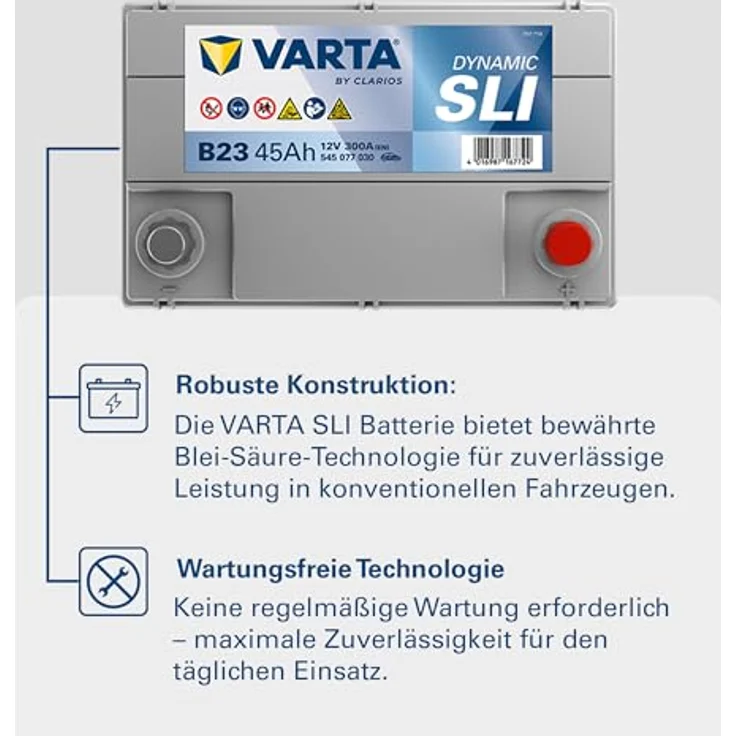 VARTA JIS Starterbatterie 12V 45Ah 300A/EN B01, leistungsstarke Autobatterie für MAZDA und RENAULT Modelle – Bild 5