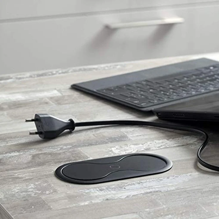 SO-TECH® Einbau Tischsteckdose mit Kabel und Stecker, oval, Doppelsteckdose, Push-to-open-Deckel, schwarz – Bild 3