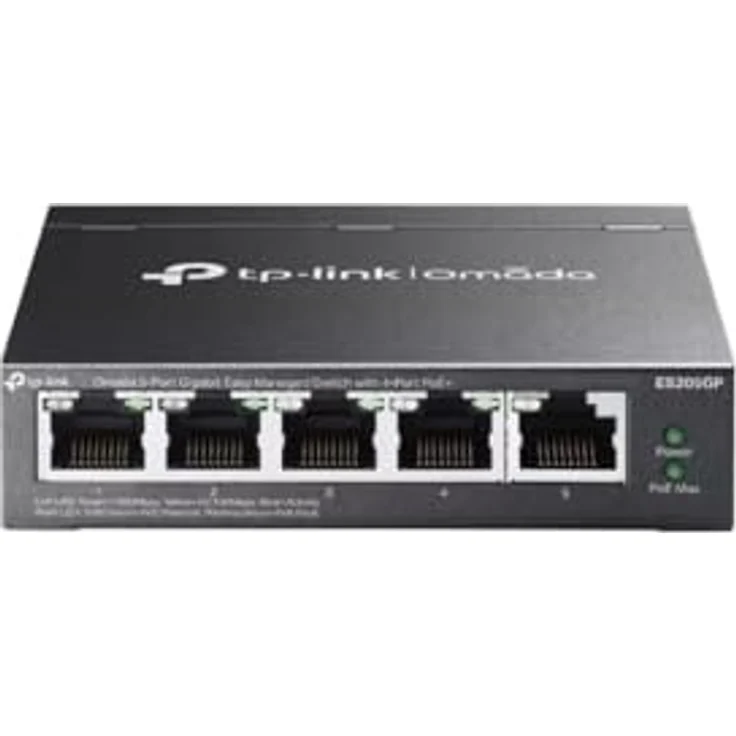 TP-Link Switch ES205PG, full managed Layer2 5 Port, 4x PoE at, Lüfterlos, Omada, 65 Watt PoE Budget, 5x 1 GbE – Bild 2