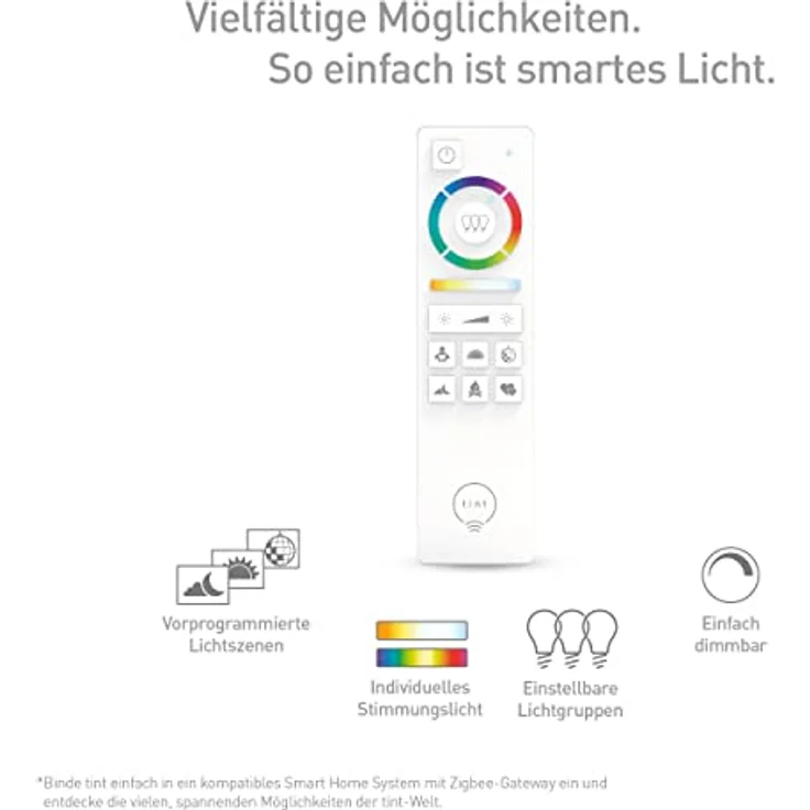 tint Smarte Fernbedienung – Steuerung von Farben und Weißtönen – Einstellung von Lichtgruppen – 9 vorprogrammierte Lichtszenen – Farbe: Weiß – Bild 2