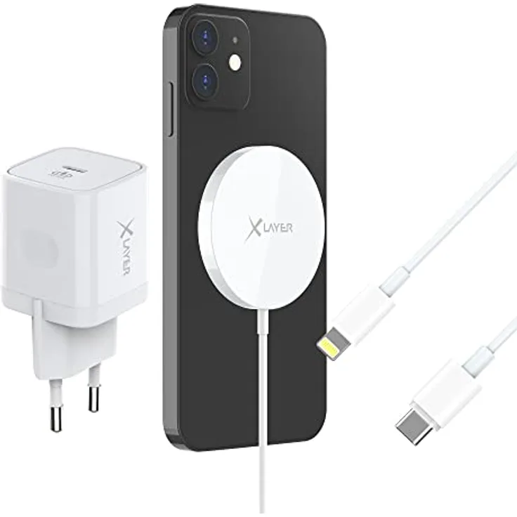 XLayer MagFix Pro Wireless Charging Starter Set inkl. MFI-Lightningkabel kompatibel mit MagSafe 15W Weiß
