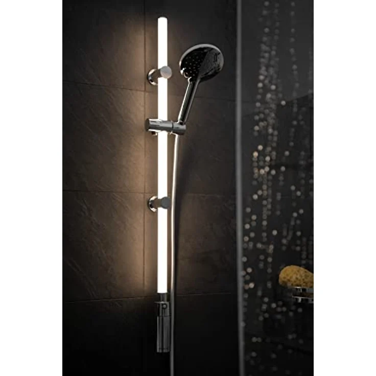 WENKO LED Design-Duschstange, integrierte energiesparende LED-Lichtleiste, dimmbar, Farbwechselmodus, Fernbedienung/Bewegungsmelder, befestigen ohne Bohren, kabellos/aufladbar, Länge: 94 cm – Bild 2
