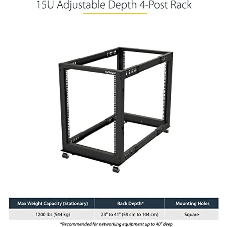 STARTECH.COM 4POSTRACK15U 19-Zoll Serverschrank (15HE, Laborgestell, Tiefenverstellbar 56 bis 102 cm, Tragfähigkeit 544 kg) – Bild 3