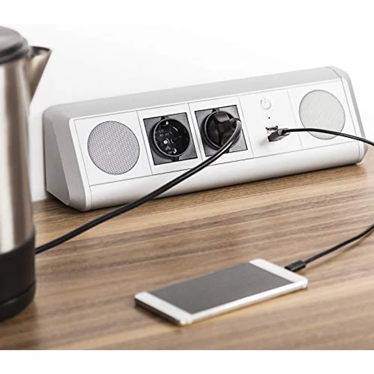 SO-TECH® Stereo Bluetooth Lautsprecher TOBO Soundbox mit 2 Schuko Steckdosen und zwei USB Ports zum Aufladen von Smartphones - Design trifft auf Funktion – Bild 2