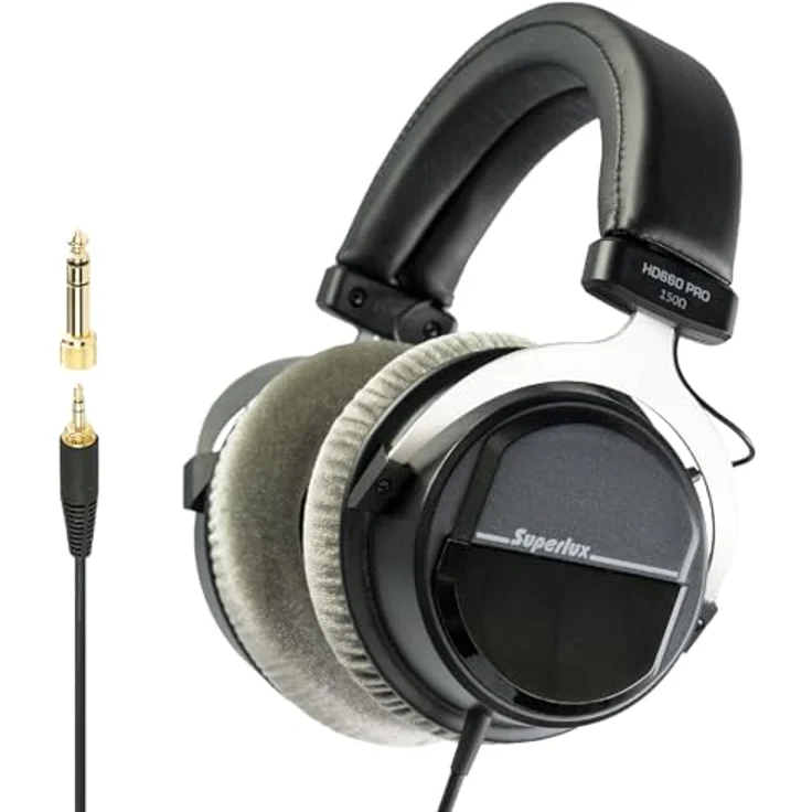 Superlux HD-660 Pro, Ohrumschließende Kopfhörer mit 150 Ohm Impedanz und 40mm Treibern, inklusive 6,3 mm Adapter und Beutel – Bild 2