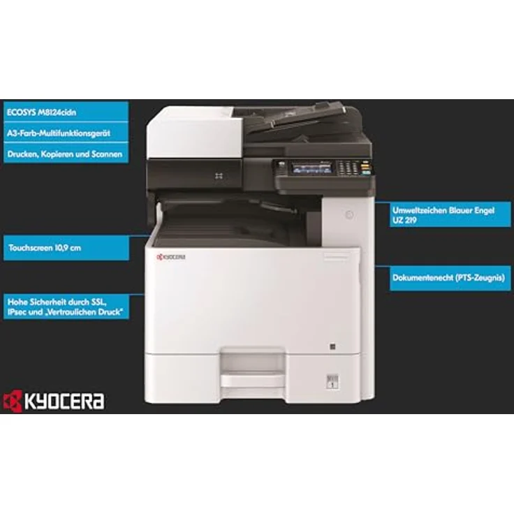 Kyocera Ecosys M8124cidn/Plus Farblaserdrucker Multifunktionsgerät: Drucker Scanner Kopierer, 24 Seiten pro Minute. Inkl. Mobile-Print, Din A3 Drucker inkl. 3 Jahre Full Service Vor-Ort – Bild 3