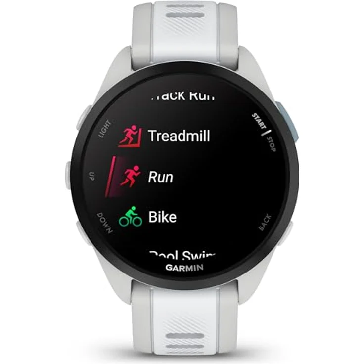 Garmin Forerunner 165 Musik, Lauf-Smartwatch, buntes AMOLED-Display, Trainingsmetriken und Wiederherstellungseinblicke, Musik am Handgelenk, Weißstein – Bild 1