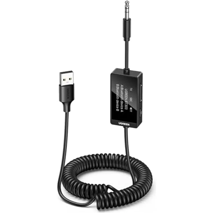 UGREEN Aux Bluetooth Adapter, 2-in-1 Klinke Bluetooth Transmitter & Empfänger mit LED-Display, duale Verbindung für 2 Geräte, Bluetooth 5.4, für Auto, TV und Stereoanlagen