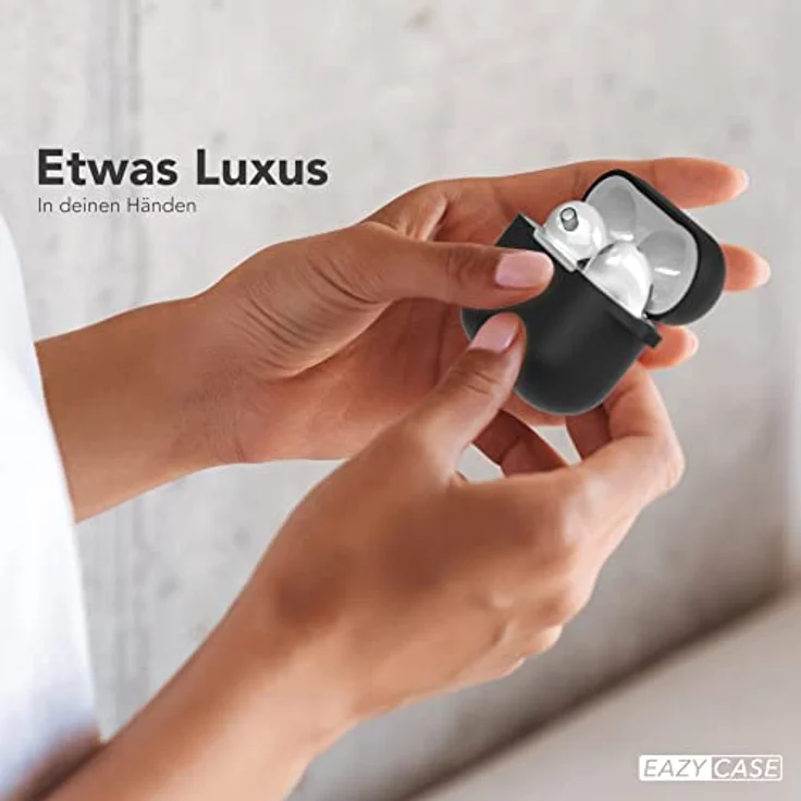 EAZY CASE Silikon Schutzhülle für AirPods 3 Schwarz Stoßfest mit Karabiner - Antikratz Etui, rutschfeste Hülle, wireless charging-fähig – Bild 4