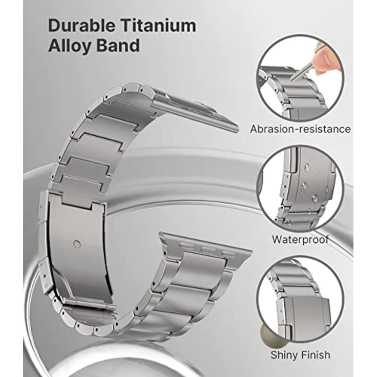 MoKo Titan Armband für Apple Watch Ultra 3/2/1 und Series SE3/SE2/11-1, Metall Ersatzarmband, silber, leicht und robust, passend für Handgelenke 118-188 mm – Bild 4