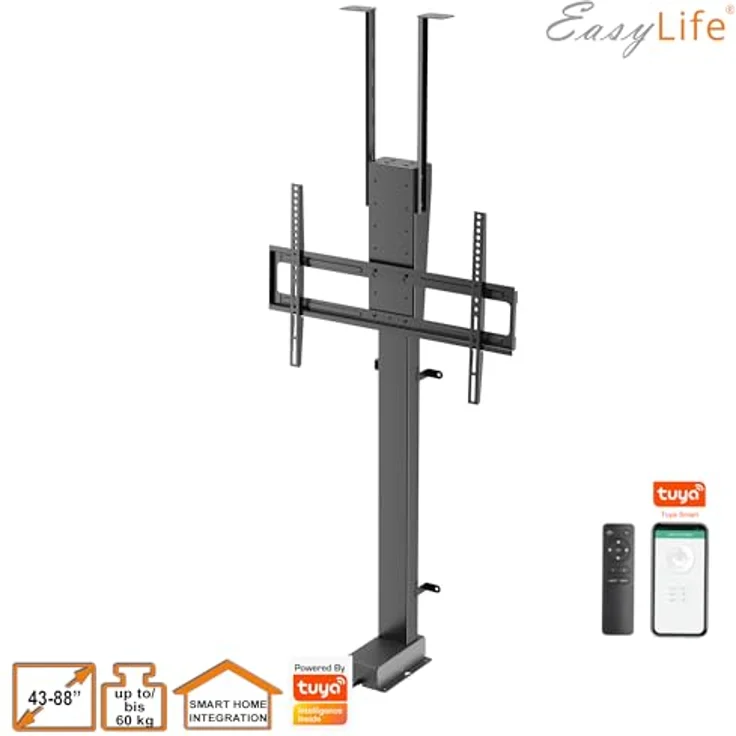 EasyLife EL-LM-SHND88S, motorisierter TV Lift mit Smart Home Funktion, elektrisch ausfahrbar & absenkbar, für 43-88 Zoll, VESA bis 600x400, schwarz – Bild 2
