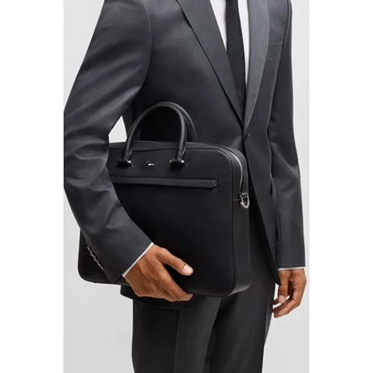 BOSS Aktentasche Ray S, Document-Bag, Messengerbag, Trolley-Aufsteck-System in genarbtem Kunstleder, schwarz – Bild 3