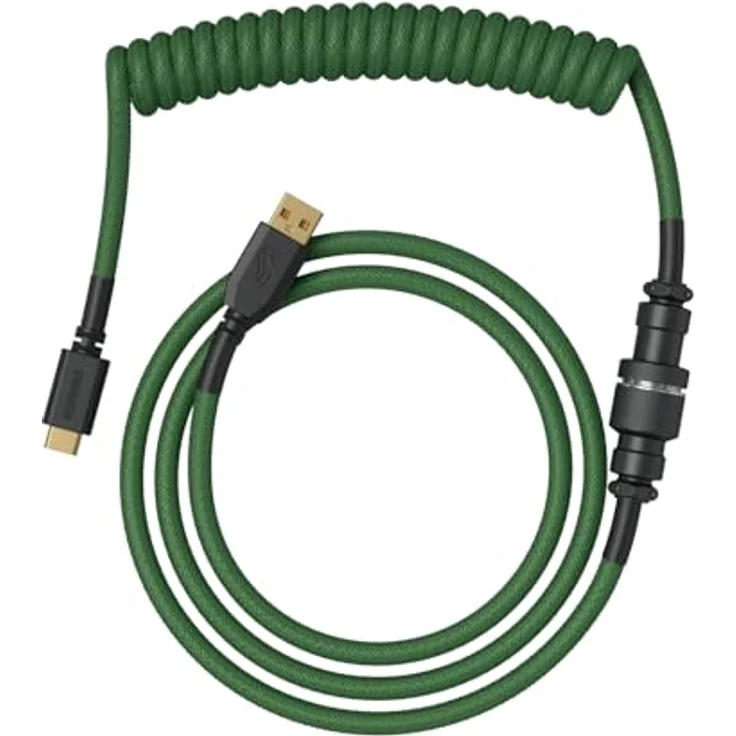 Glorious Gaming Premium Coiled Keyboard Cable - Vergoldetes USB-A auf USB-C, Schutz vor Kabelsalat, doppelt geflochtene Ummantelung, 5-poliger Aviator-Stecker - Forest Green – Bild 1
