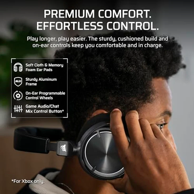 Corsair Virtuoso Max Wireless, Gaming Headset mit Dolby Atmos, aktiver Geräuschunterdrückung, Schwarz – Bild 7